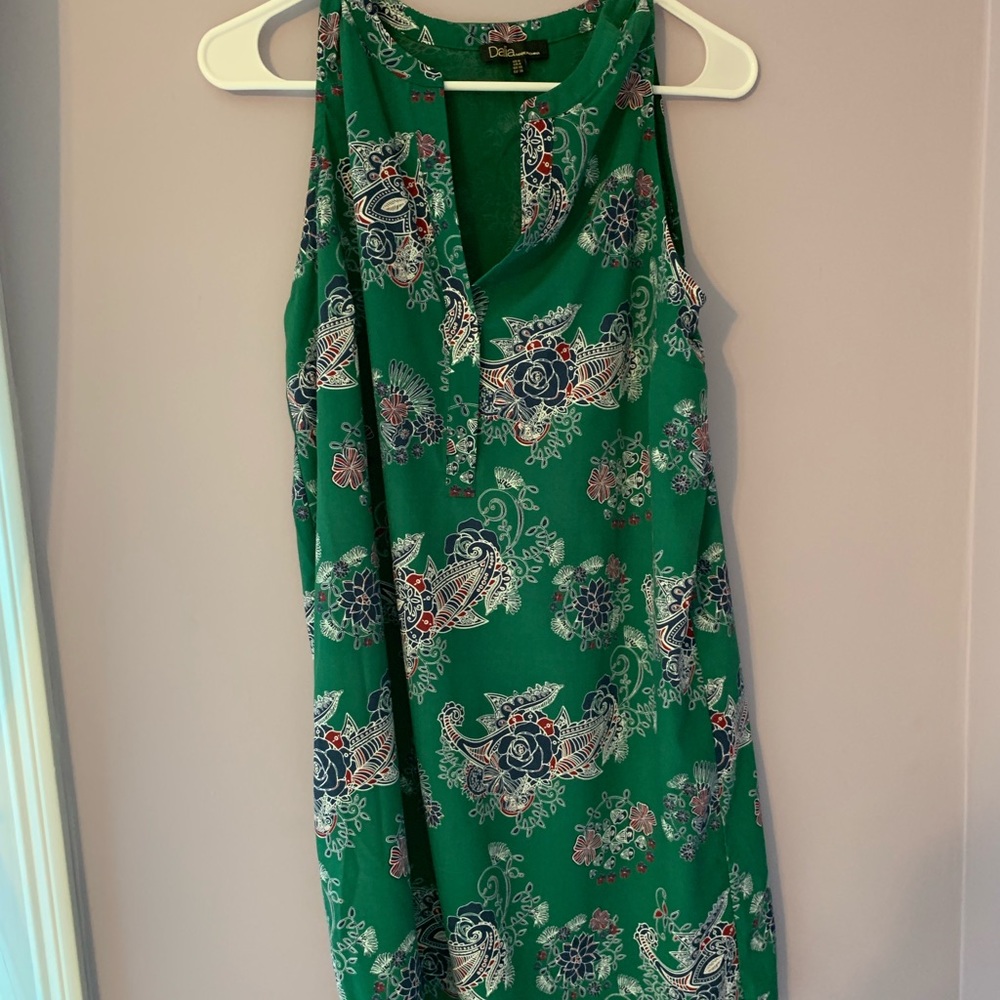 green printed floral dress.